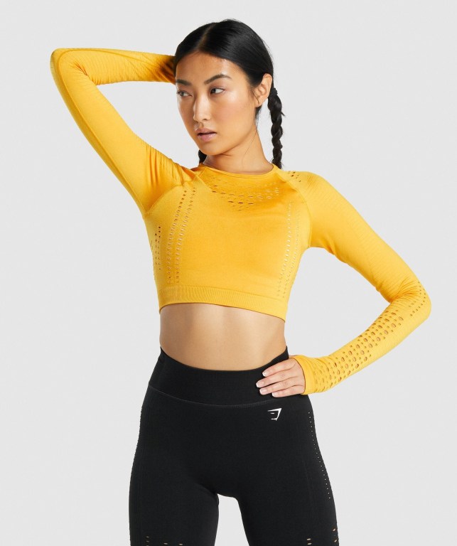 Sudaderas Gymshark Glow Seamless Crop Top Amarillo | u7roq21ISRG