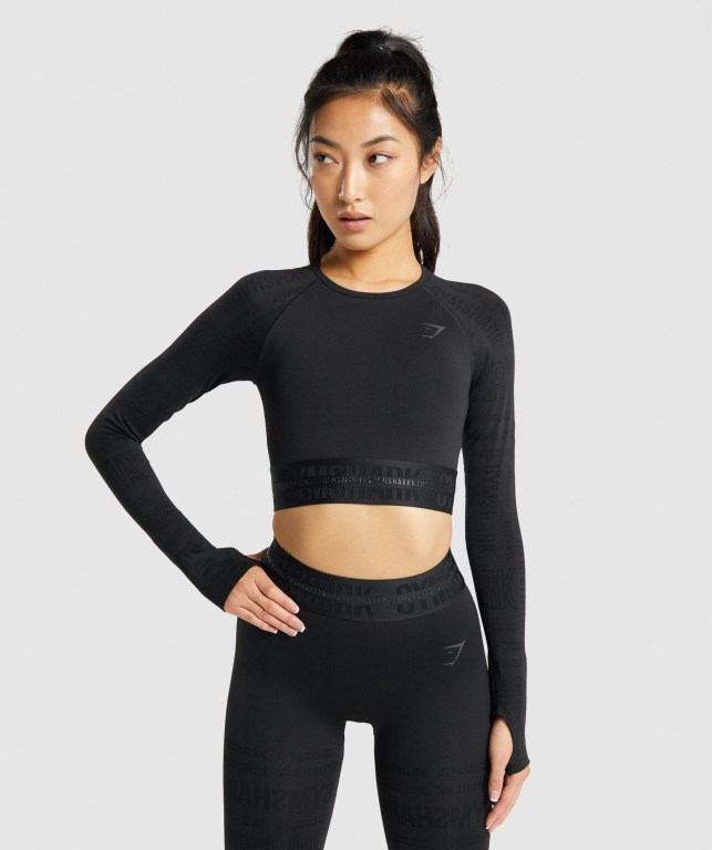 Sudaderas Gymshark Vision Crop Top Negras | NCv7ZYjrusP