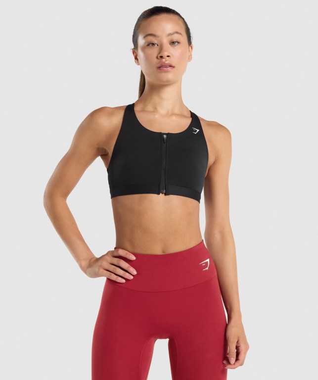 Sujetadores Deportivos Gymshark Zip Up Entrenamiento Sports Bra Negras | 5d1COLAaYO9